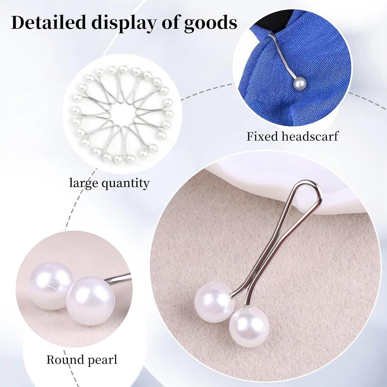 Yptc Hijab Pins Cute Crystal Rhinestone Ball Pearl Brooch Pins Headscarf Shawl Scarf Muslim Hijab Scarf Clips Safety Pins Buttons Wedding Dress Decorative 12 (Hijab Silver Button)