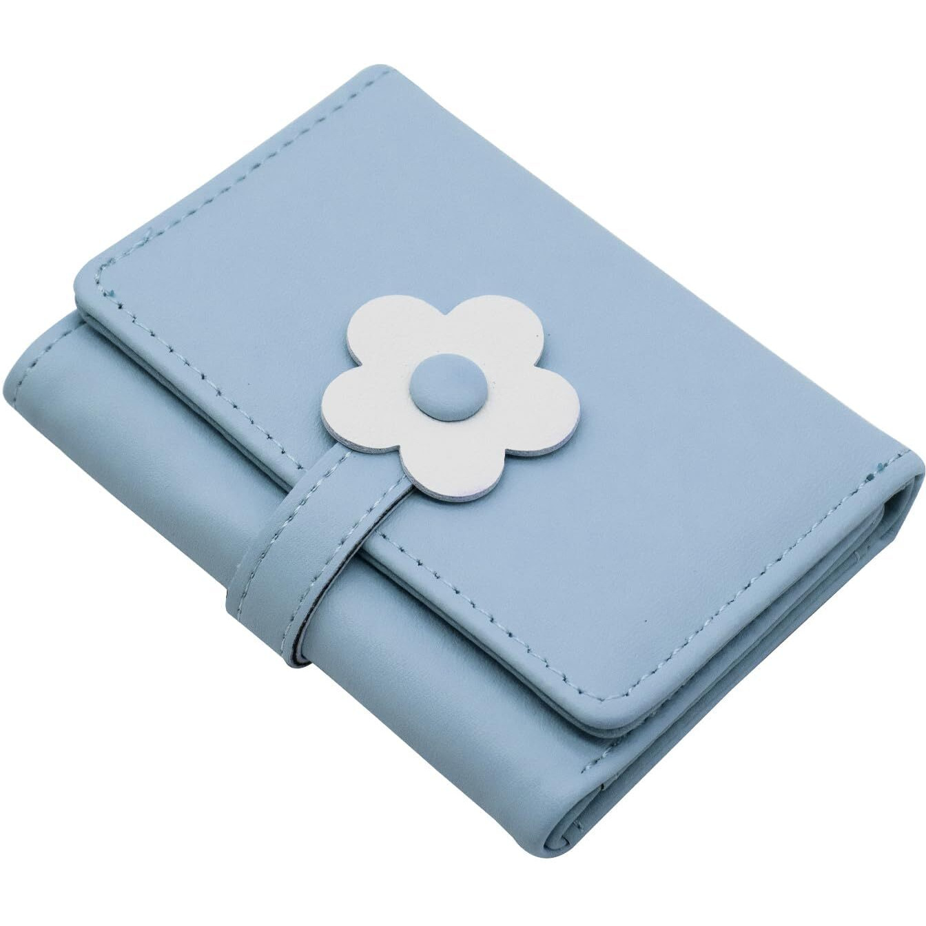 Valerie Cute Small Wallets For Teen Girl Women Pu Leather Trifold Small Wallet Cash Pocket 3D Floral Buckle Card Holder Coin Purse With Id Window For Girls Women (Blue)