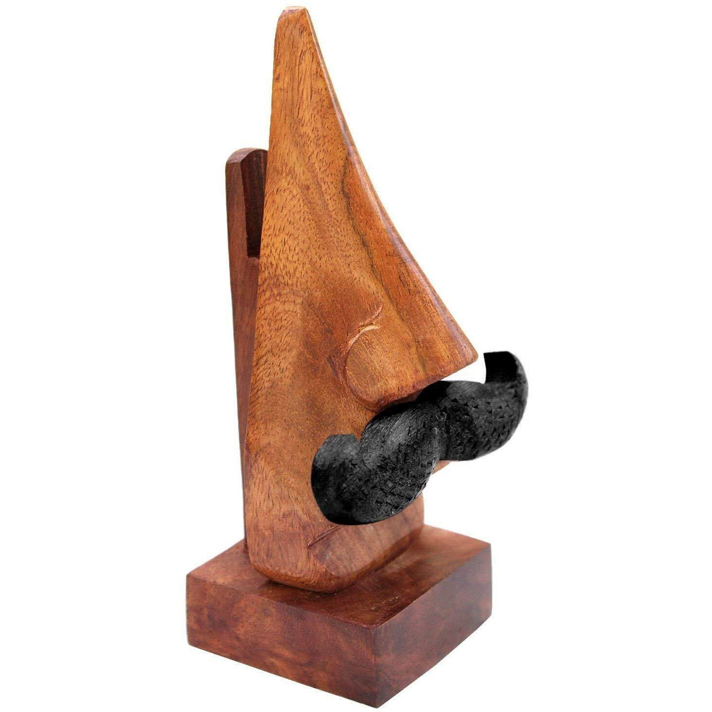 Giftos365 Handmade Wooden Nose Shaped Spectacle Specs Eyeglass Holder Stand With One Moustache - Set Of 2