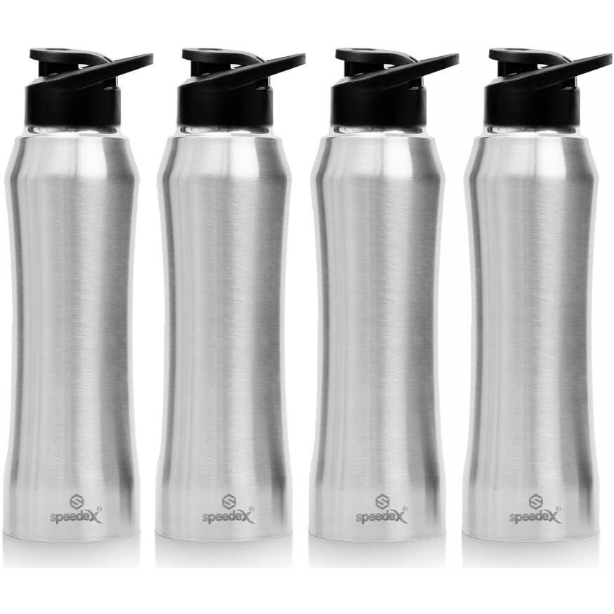 Speedex Stainless Steel Water Bottle 1 Litre, Leakproof Sipper Cap 1 Ltr, Matt, Bottles 1+ Litre For School, Gym, Office, Boys, Girls, Men, Women, Kids, Fridge 1Ltr - 1000 Ml - Set Of 4