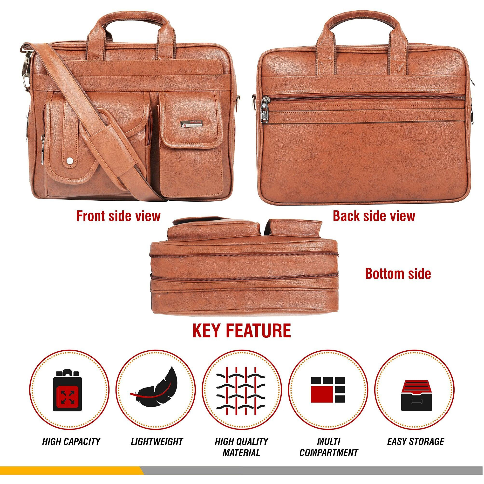 Zipline Office Synthetic Leather Laptop Bag For Men Women, 15.6" Compatible Laptop Messenger Bags For Men & Women (1-Tan Bag)