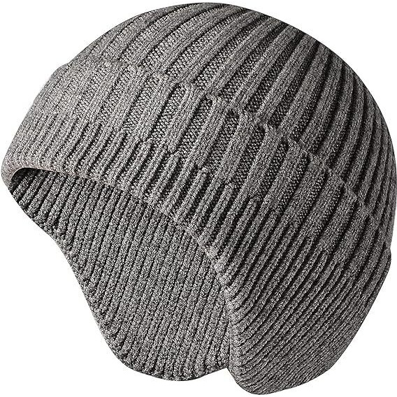 Gajraj Knit Beanie Hat For Men Women Winter Warm Earflap Soft Wool Slouchy Skull Cap With Ear Warmer Outdoor Sports Casual Woolen Hat (Grey Melange) Free Size