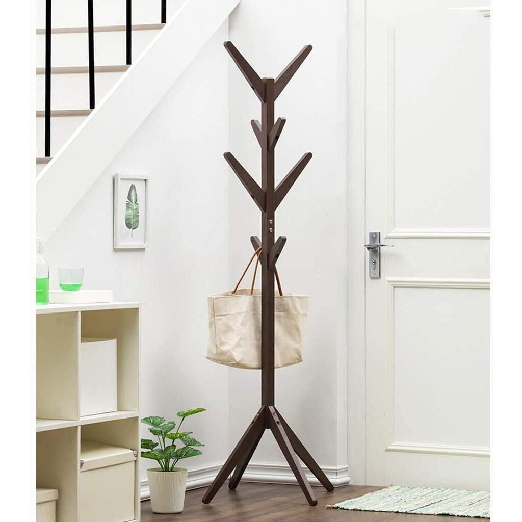 Leopax Beechwood Coat Racks Stand With 8 Hooks|Free Standing V Shape Coat Rack Stand|Hanger Stand For Coats, Hats, Scarves, Clothes, And Handbags|Assorted Color, 1 Piece, 45 X 45 X 175 Cm
