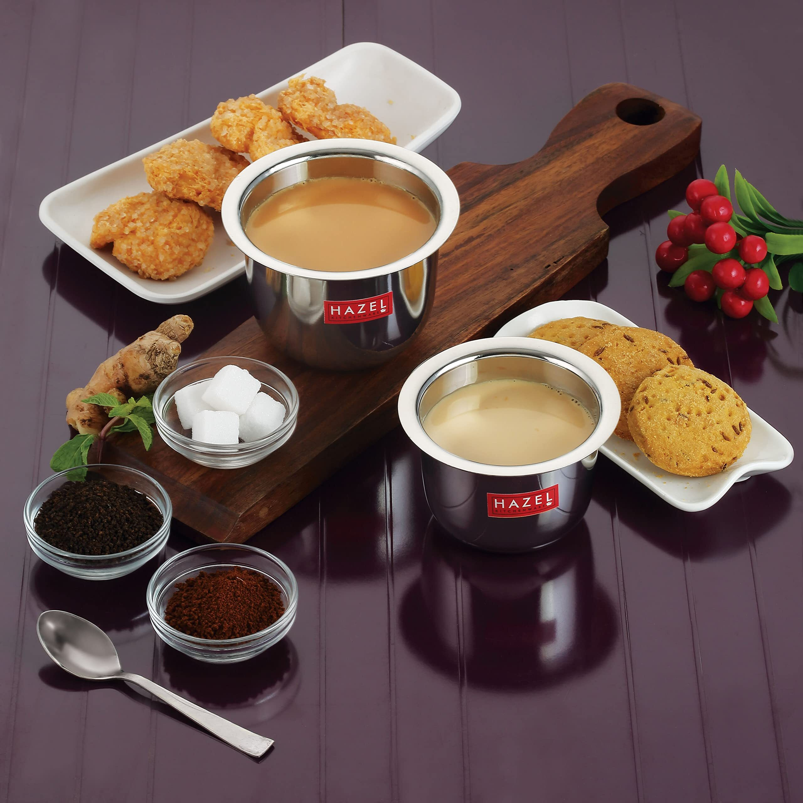 Hazel Stainless Steel Mini Tea Glasses | 9 Cm With 100 Ml Each Traditional Coffee Milk Serving Glasses | Steel Pela Patra, Set Of 3,Silver