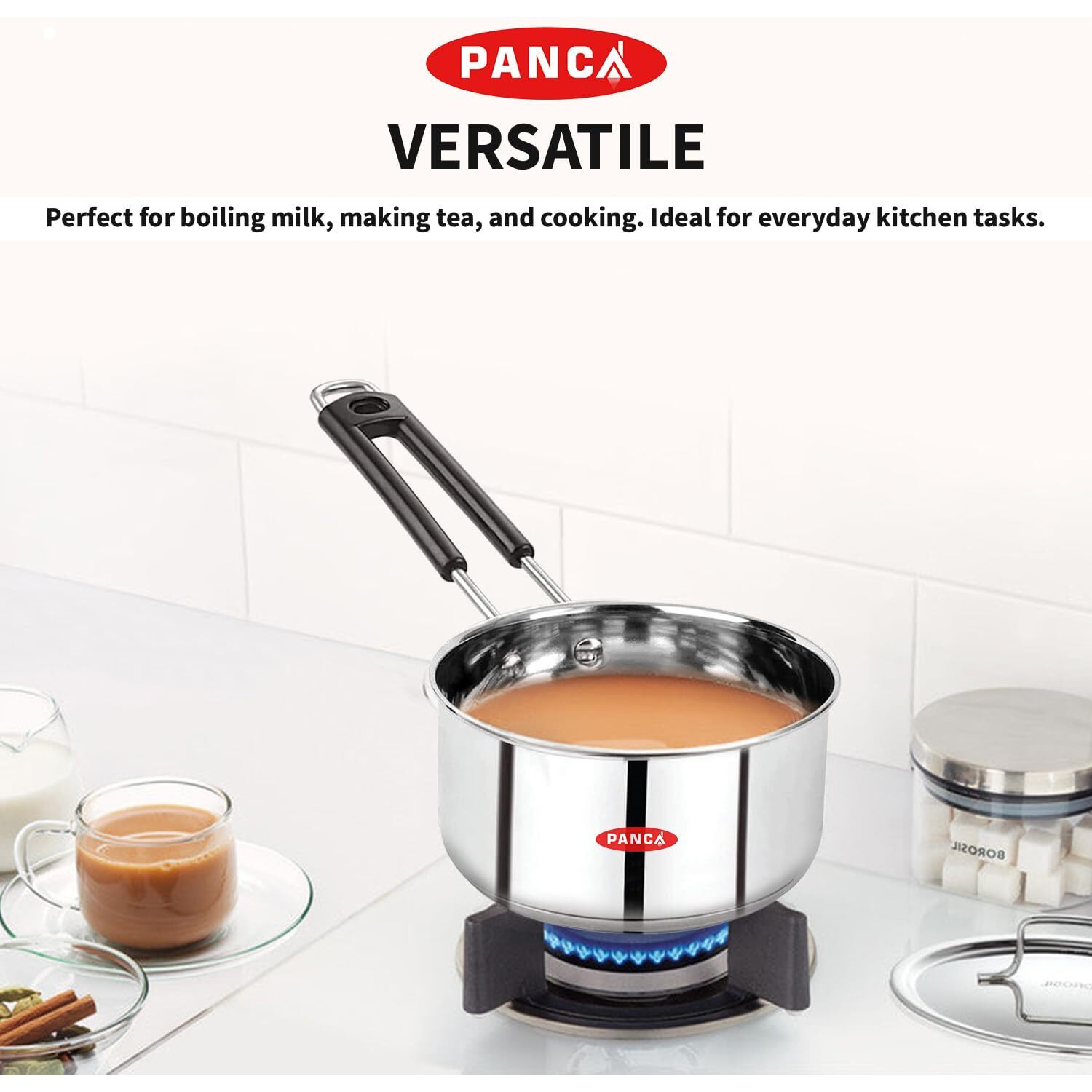 Panca Stainless Steel Sauce Pan, Tea Pan, Milk Pan Heavy Guage 1.5 Litre (Induction And Gas Stove Friendly), Silver