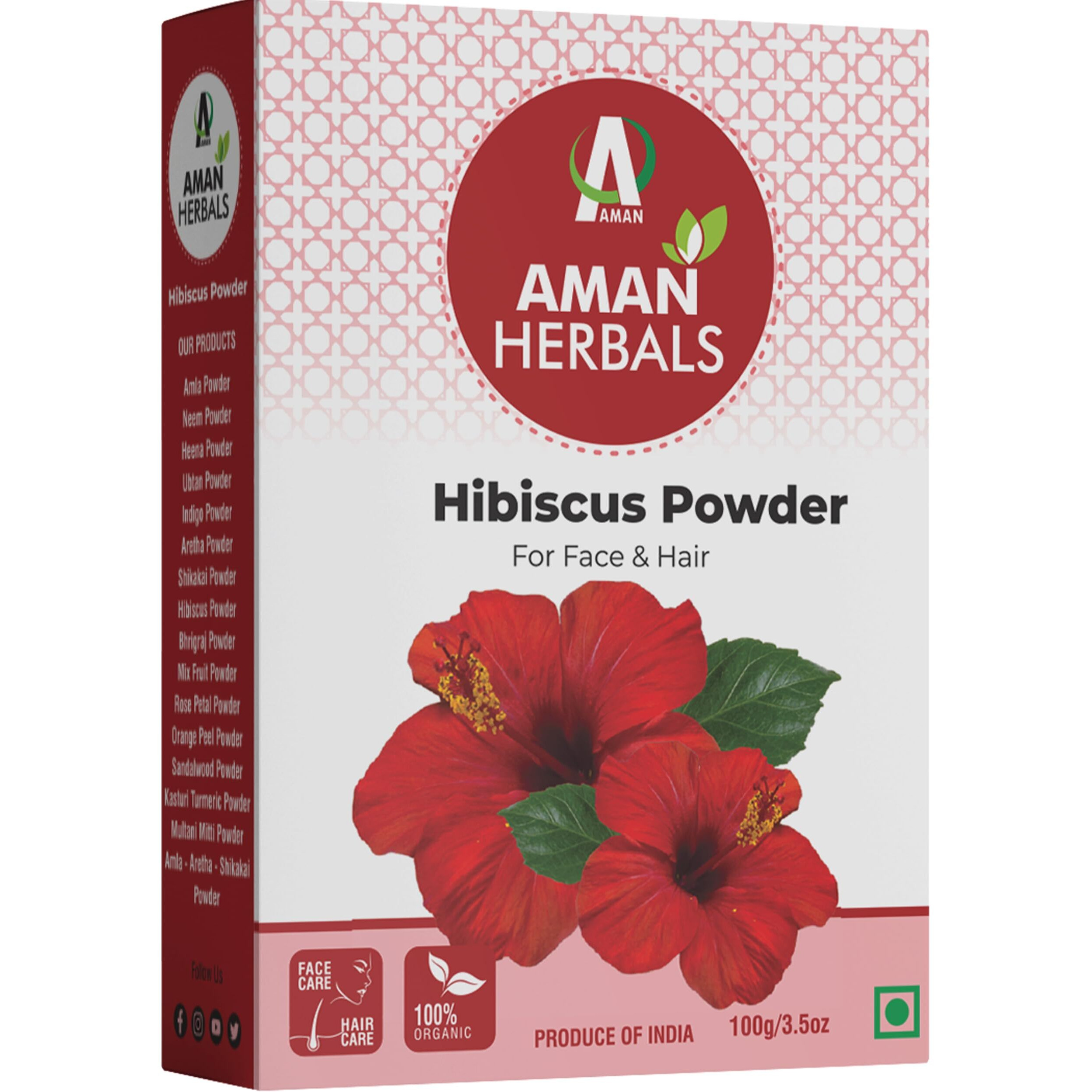 Aman Herbals - Hibiscus Powder For Hair Growth, Suitable For Hair Pack, Hair Oil, Face Pack, And Hibiscus Tea, (100 Gms)