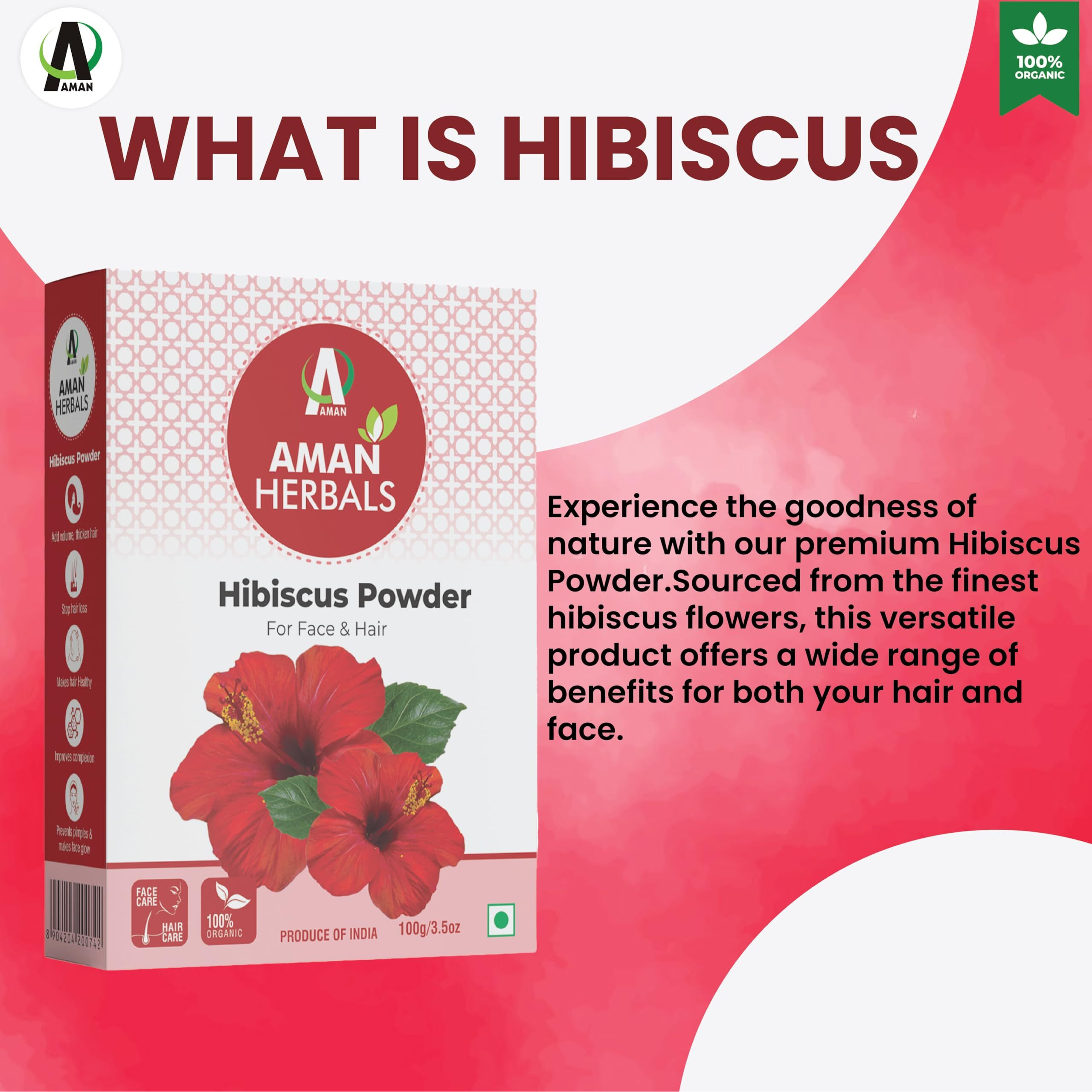 Aman Herbals - Hibiscus Powder For Hair Growth, Suitable For Hair Pack, Hair Oil, Face Pack, And Hibiscus Tea, (100 Gms)
