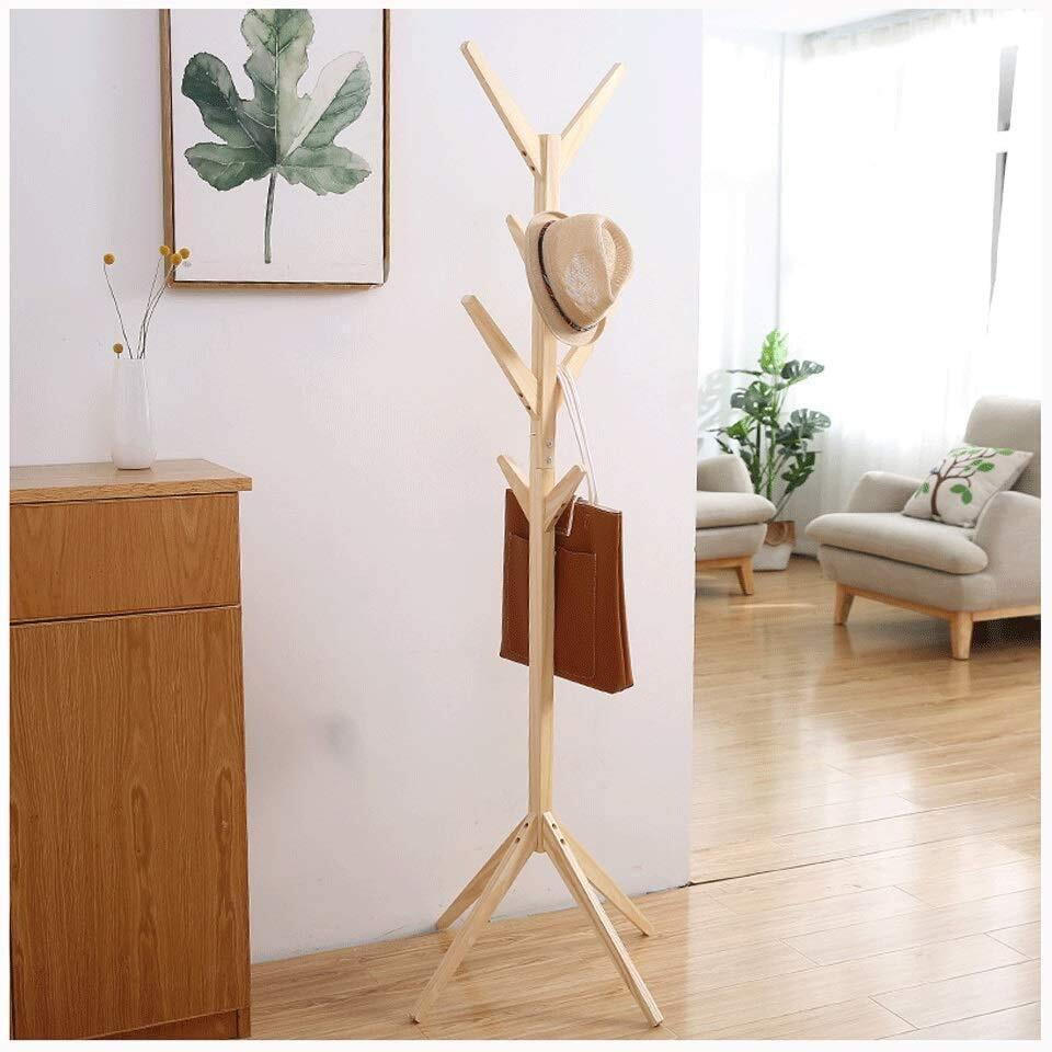 Naayaab Craft Coat Racks Coat Stand Free Standing With 8 Hooks Organize Hats Scarves, Clothes, Handbags For Entry Hallway Bedroom Reception Room - Beige - Size (45 X 45 X 175 Cm)