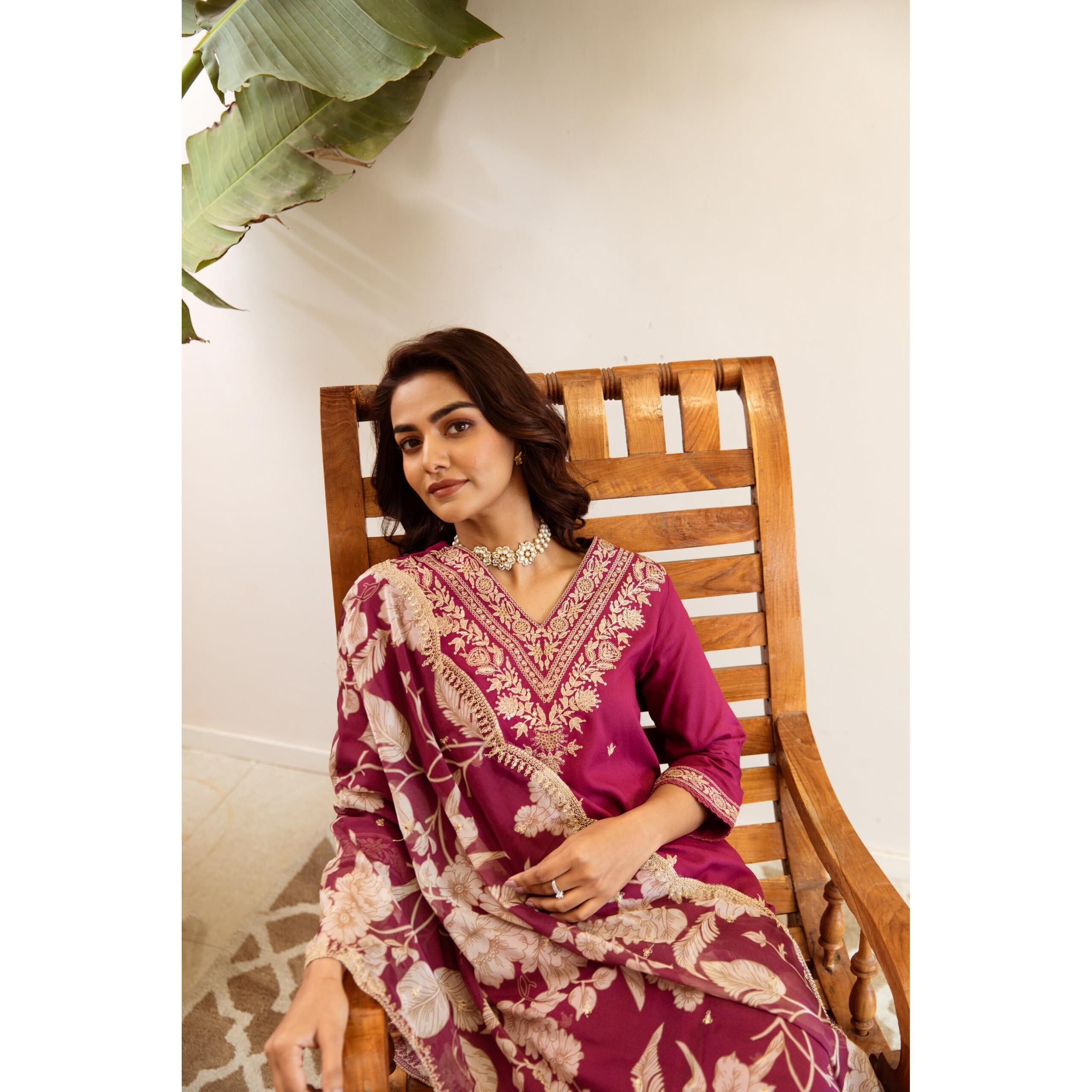 Indo Era Women's Embroidered Viscose Rayon Calf Length Straight Kurta & Salwar With Dupatta Suit Set(Kh5Pk6150_Medium), Pink