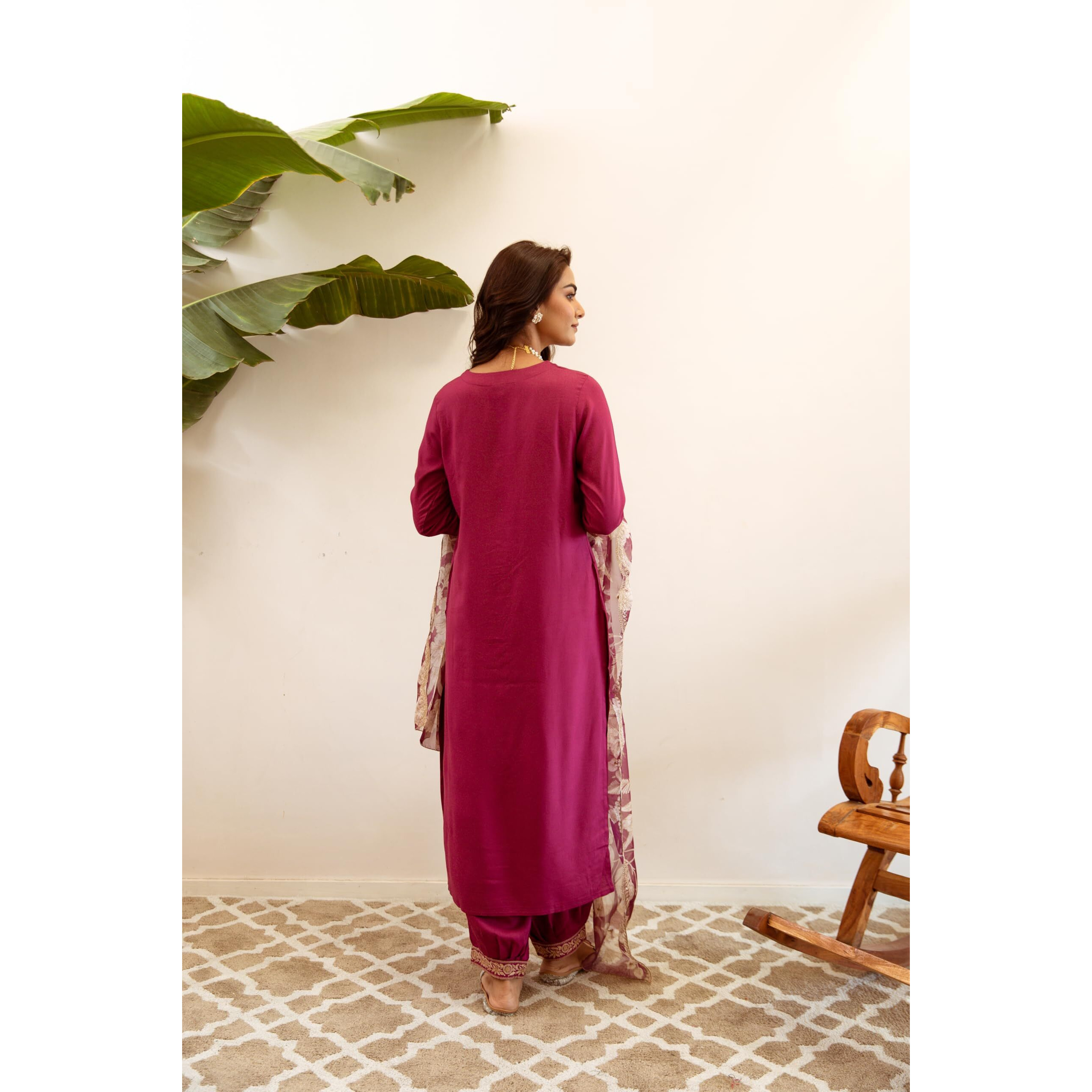 Indo Era Women's Embroidered Viscose Rayon Calf Length Straight Kurta & Salwar With Dupatta Suit Set(Kh5Pk6150_Medium), Pink