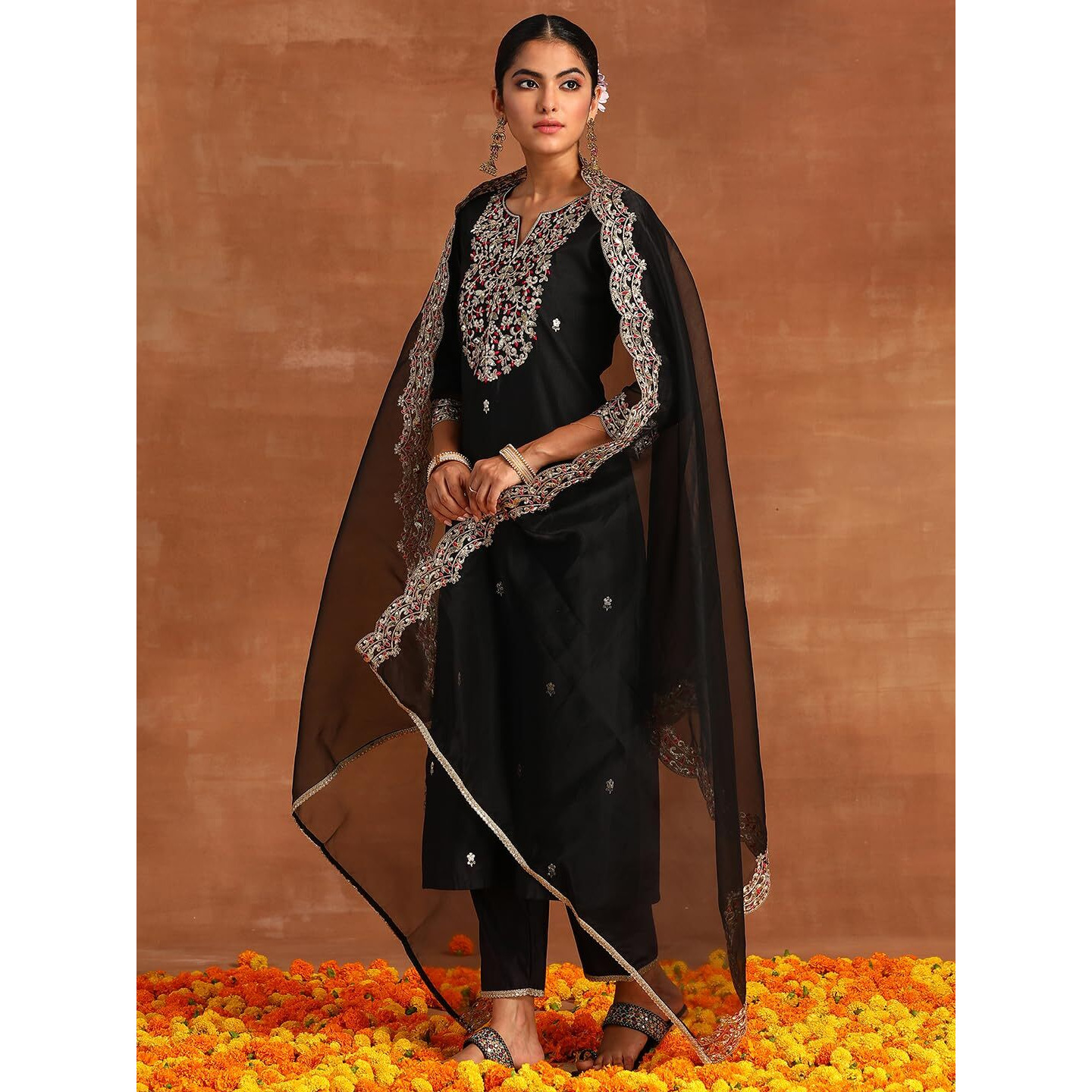 Indo Era Women's Embroidered Viscose Calf Length Straight Kurta And Pant With Dupatta Set (Kh1Bk9419_X-Small)