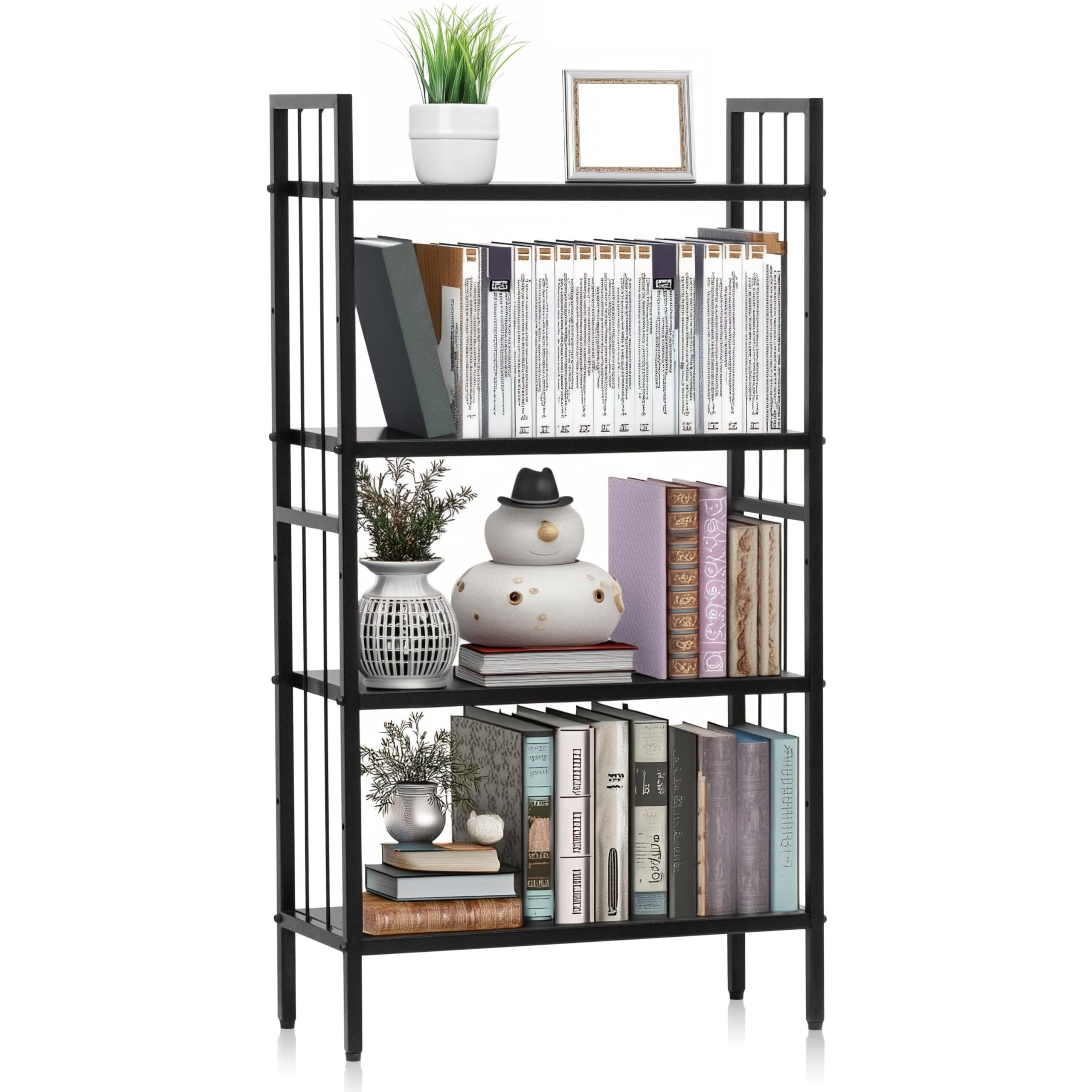 Livzing Metal 4 Tier Height Adjustable Bookshelf For Home Library | Book Shelf | Open Display Books Rack | 4 Layer Metal Rack | Book Shelf | Bookcases Wooden Almirah - Diy
