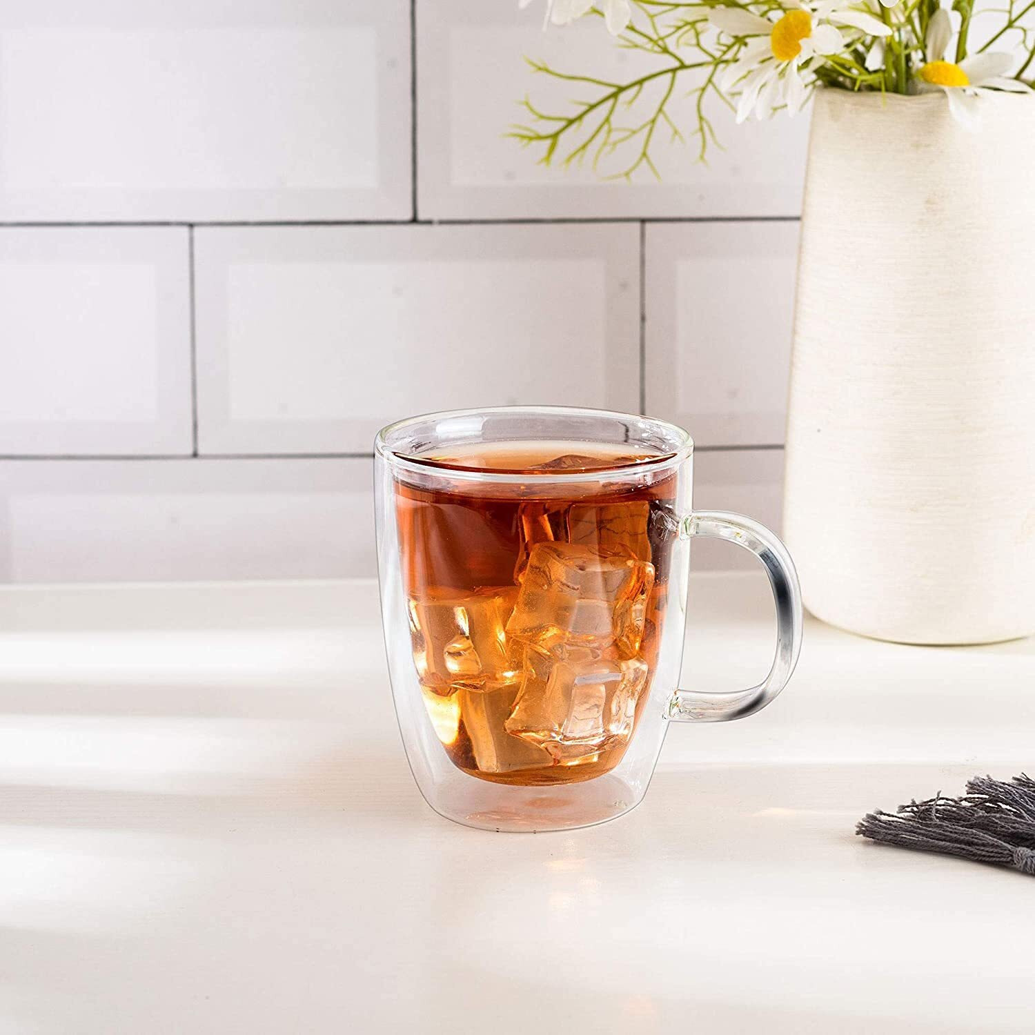 Femora Borosilicate Glass Double Wall Tea Cup, 360 Ml, Set Of 4, Transparent