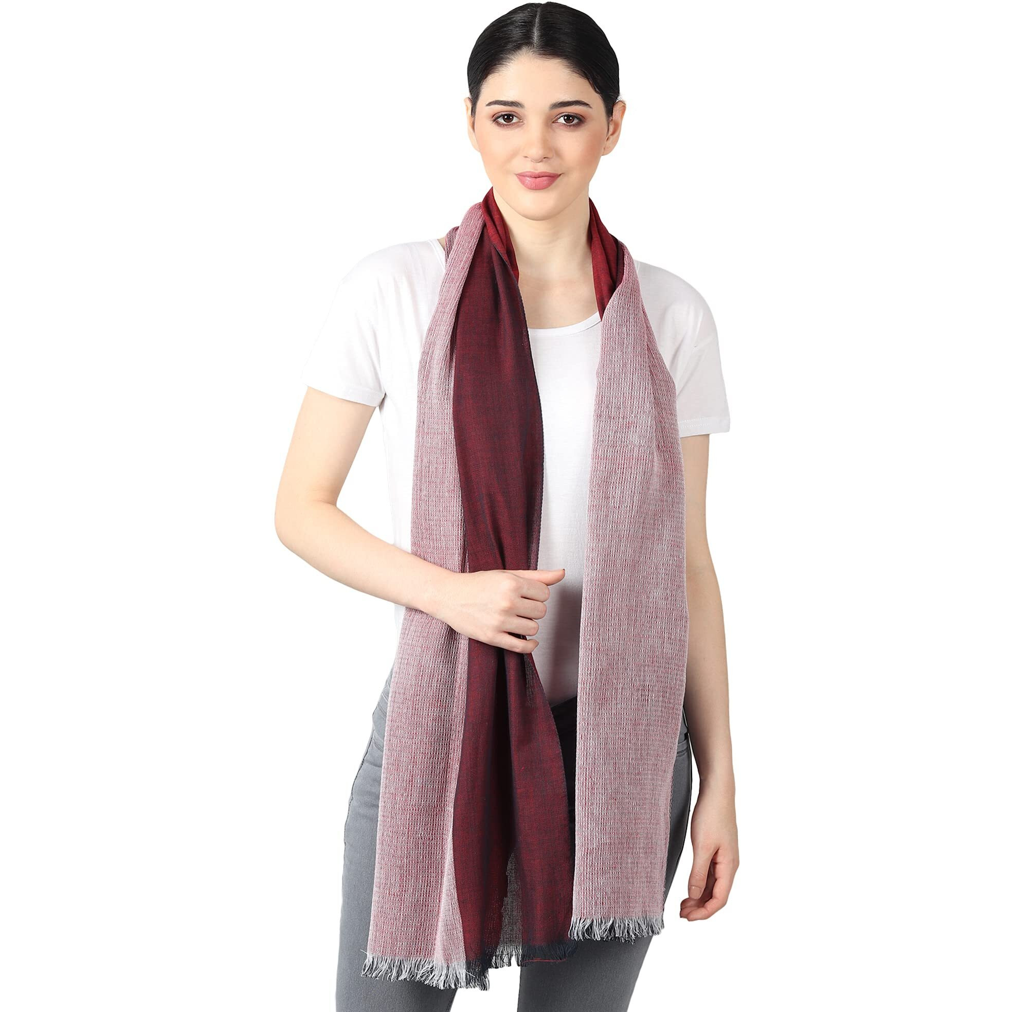 Flyer Women's Stole/Scarf Colour- Maroon Red & White Stylish 100% Soft Viscose Ethnic Scarves Pack Of 1 St-12