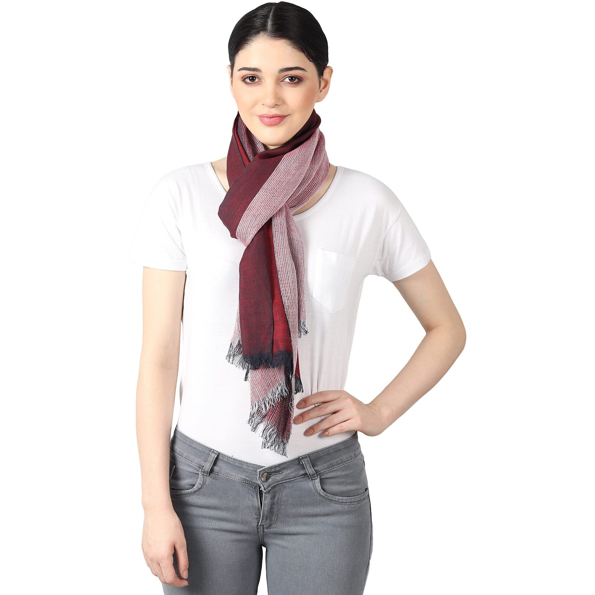 Flyer Women's Stole/Scarf Colour- Maroon Red & White Stylish 100% Soft Viscose Ethnic Scarves Pack Of 1 St-12
