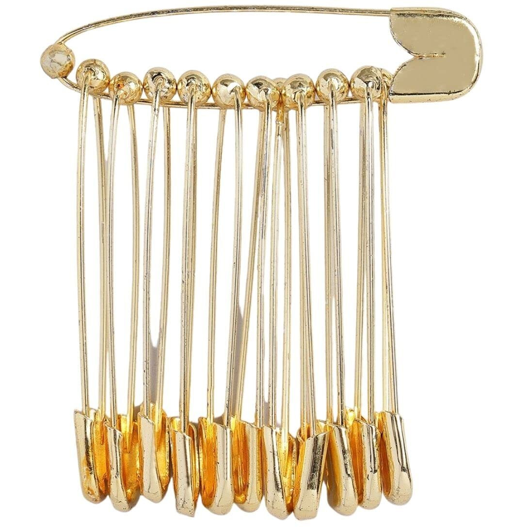 Accessher Gold Plated Shiny Stainless Steel Material Safety Pins/Metallic Saree Pins/Hijab Pins With Secured Closure For Women And Girls Pack Of 12 Pcs.
