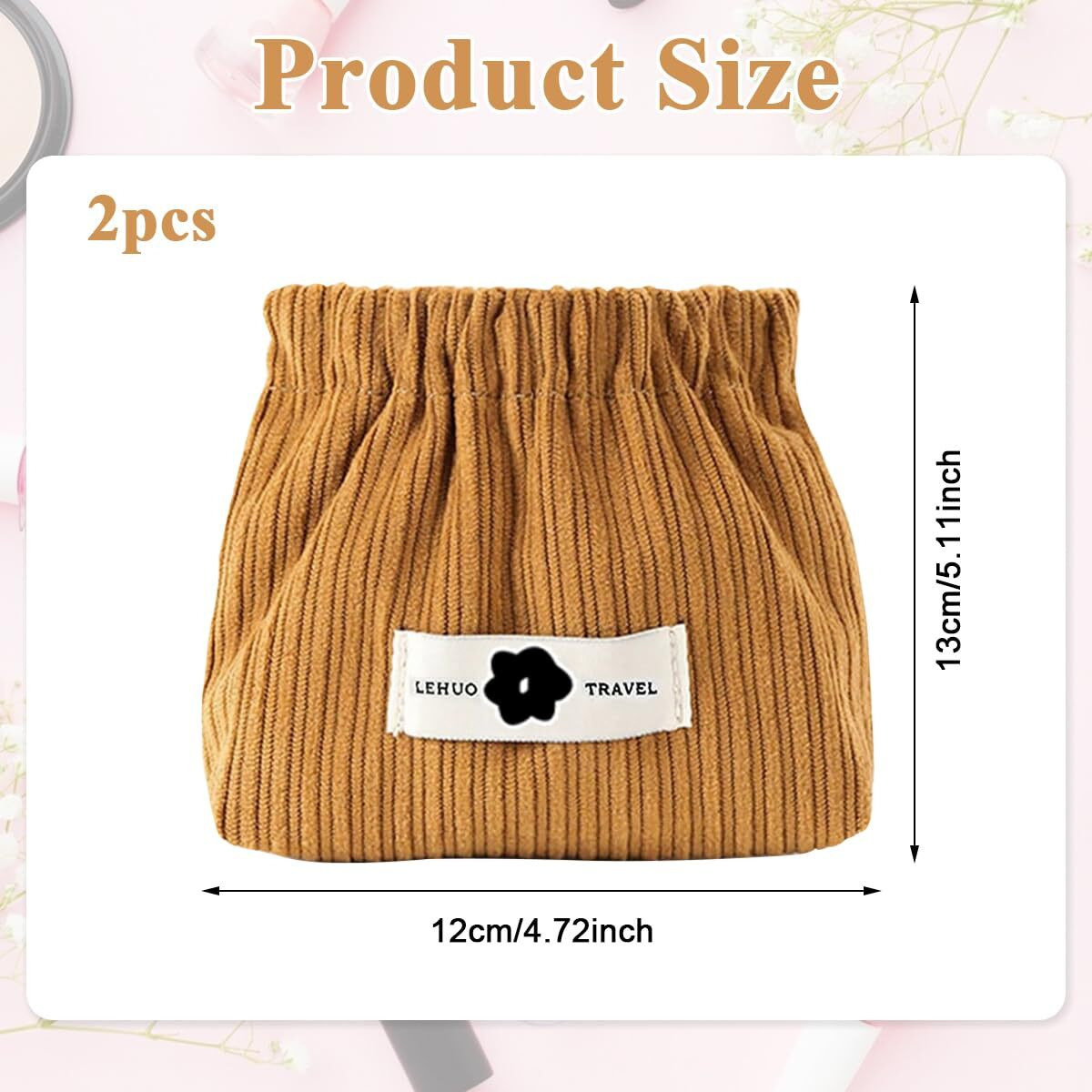 Maycreate 2 Pcs Small Pouches For Women Girls, Travel Mini Makeup Pouch, Corduroy Coin Pouch, Squeeze-Open Lipstick Jewelry Storage Bag Hair Accessories Organizer - Coffee & Green