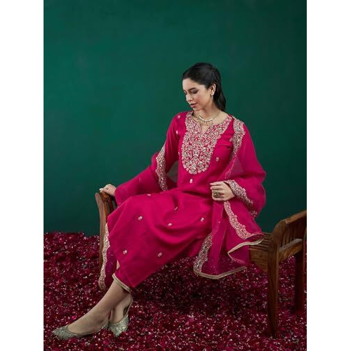 Indo Era Women's Viscose Embroidered Straight Kurta And Pant With Dupatta Set (Kh1Pk9581_Medium)