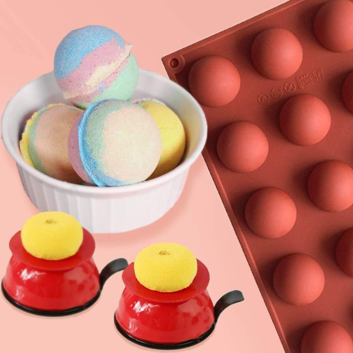 Zollyss 15 Holes Silicone Mold For Chocolate,Cake,Jelly,Pudding,Handmade Soap,Round Shape Half Sphere Mold Non Stick,Bpa Free Cupcake Baking Pan(Pack Of 1,Color Multi),29.6 X 16.9 X 3.1 Centimeters