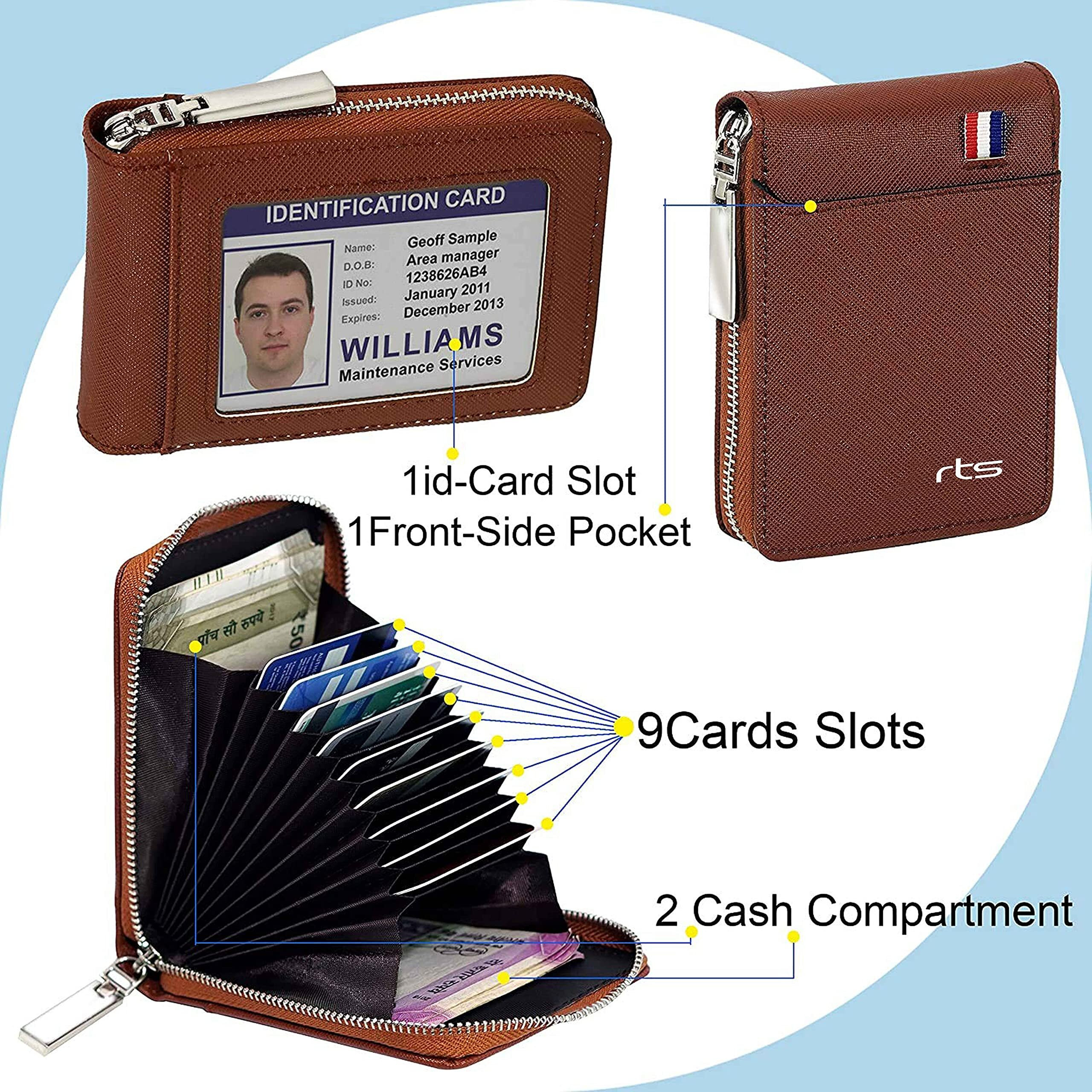 Rts New Imported Rfid Protected 9 Slot Men's Wallets Genuine Pu Leather Credit Debit Atm Business Card Holder Protector With Zipper Case Money Coin Purse For Men, Women, Festive Gifting Valentines