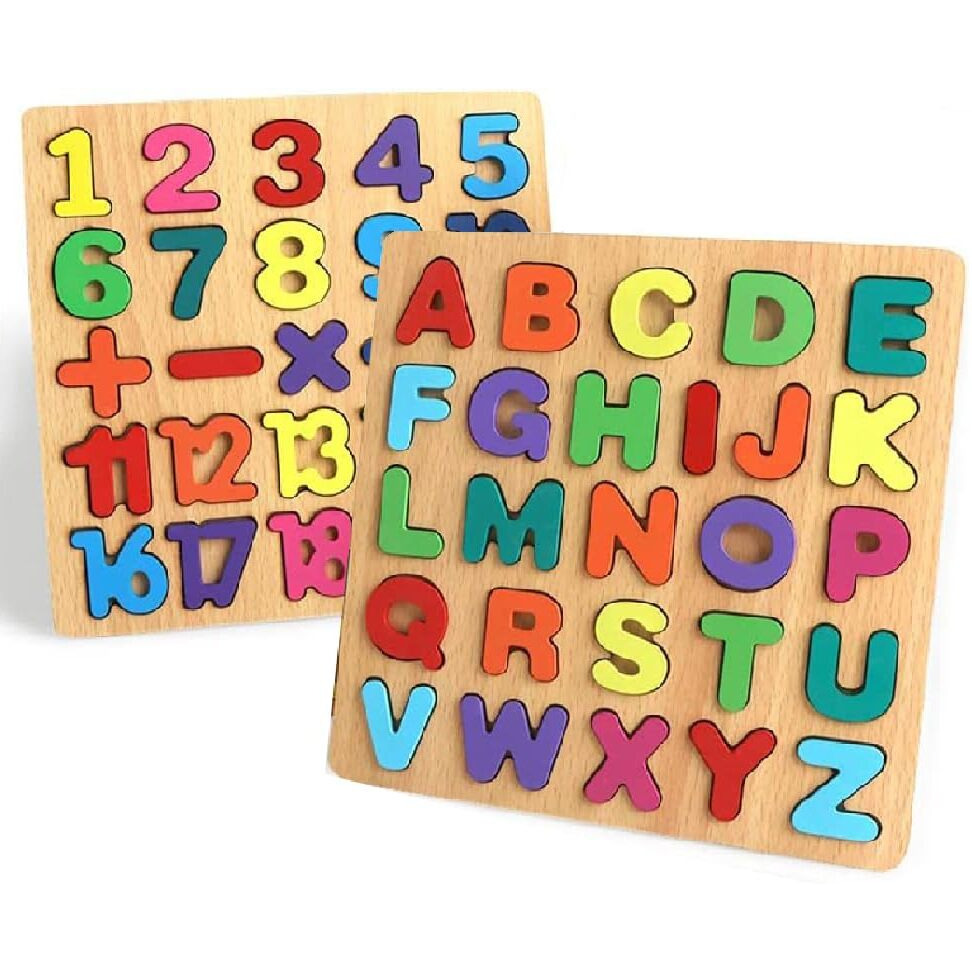 Gozaqe 3D Wooden Puzzles,Alphabet Puzzles For Kids,Numbers Puzzles For Kids,Early Education Toys For Children,Preschool Educational Game(Abc& Numbers)