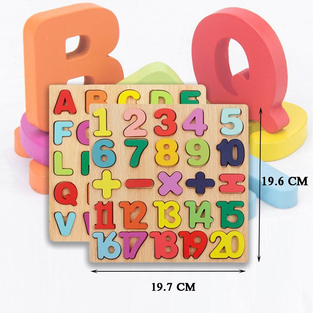 Gozaqe 3D Wooden Puzzles,Alphabet Puzzles For Kids,Numbers Puzzles For Kids,Early Education Toys For Children,Preschool Educational Game(Abc& Numbers)