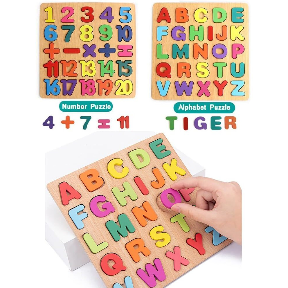 Gozaqe 3D Wooden Puzzles,Alphabet Puzzles For Kids,Numbers Puzzles For Kids,Early Education Toys For Children,Preschool Educational Game(Abc& Numbers)