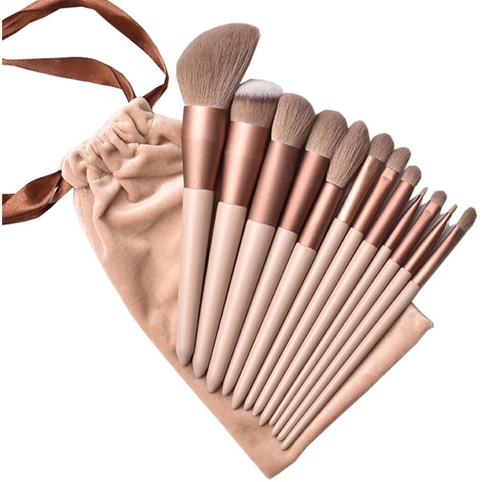 Hudacrush Beauty Premium Synthetic Bristle Professional Face And Eye Makeup Brushes Set With 13 Makeup Brushes | For Cream, Liquid And Powder (Coffee Brown)