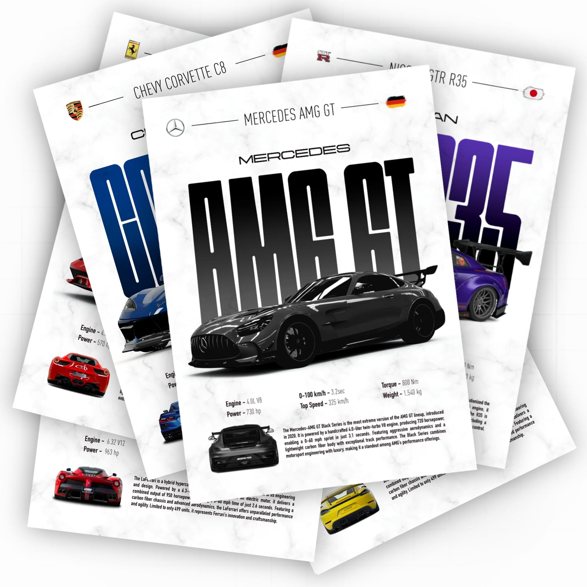 Thepaper9Store Pack Of 10 - Sports Car Posters | Premium 300 Gsm | A4 Size (8.4X12 Inch) Wall Dcor For Bedroom, Living Room, Office | Perfect For Car Lovers | Vibrant Jdm Aesthetic (Sports Car Pack)