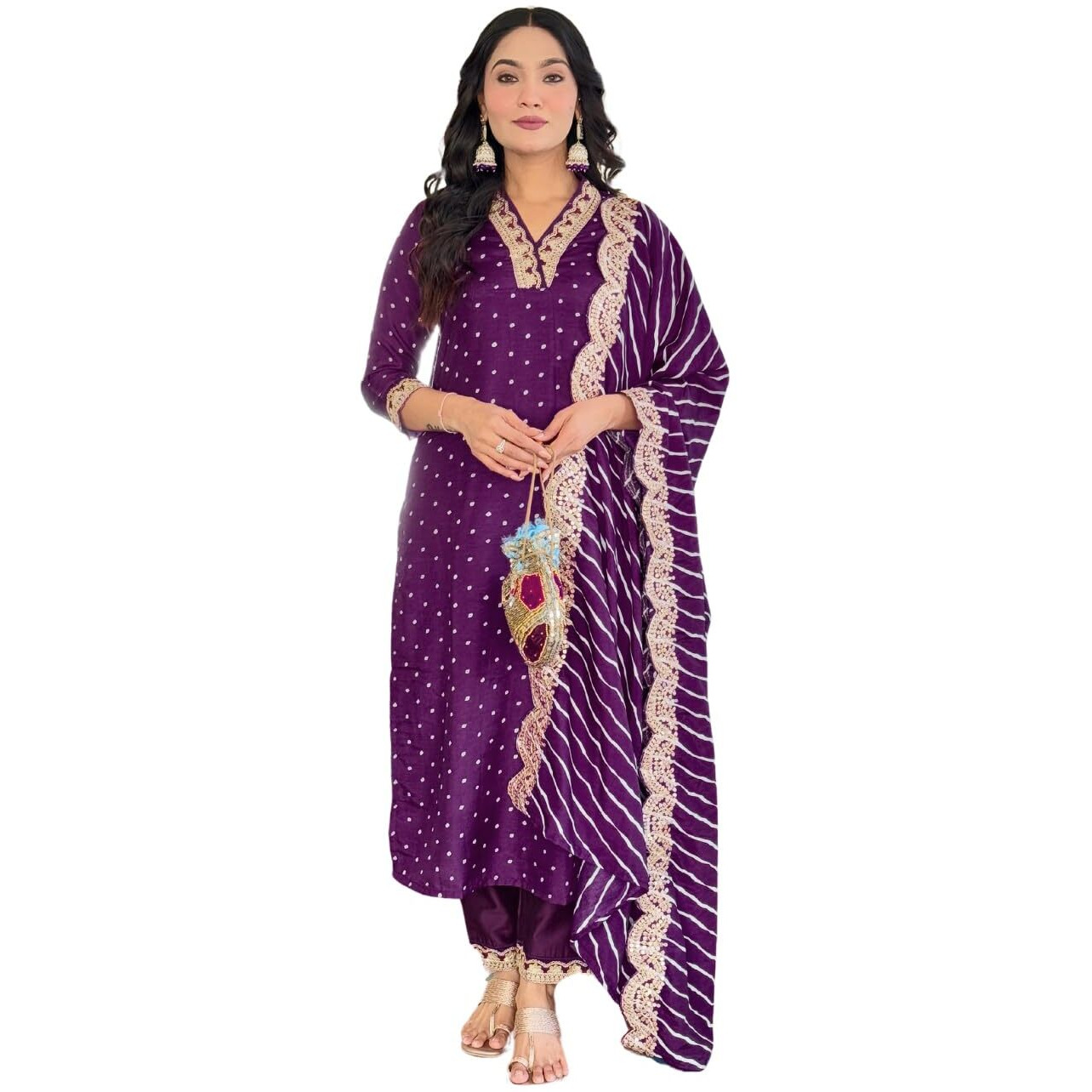 Naixa Women's Wine Vichitra Silk With Cotton Lining Embroidered Straight Kurta With Rayon Pant And Silk Blend Printed Dupatta Sets (Nx-470-Wine-L)