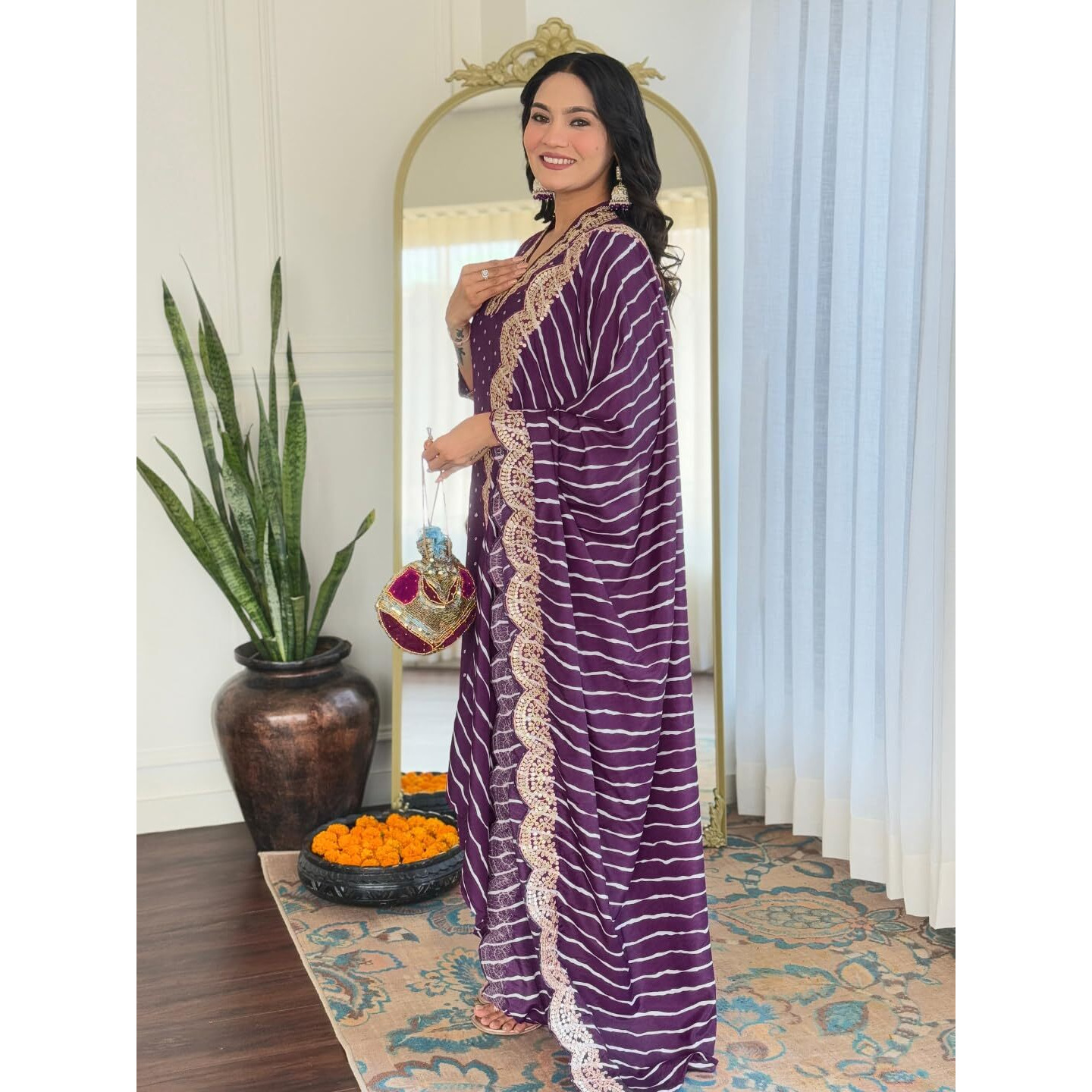 Naixa Women's Wine Vichitra Silk With Cotton Lining Embroidered Straight Kurta With Rayon Pant And Silk Blend Printed Dupatta Sets (Nx-470-Wine-L)