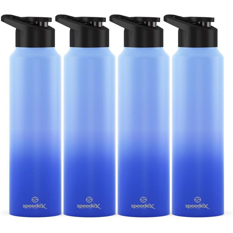 Speedex Stainless Steel Water Bottle 1 Litre, Leakproof Sipper Cap 1 Ltr, Dual Blue Blue, Bottles 1+ Litre For School, Gym, Office, Boys, Girls, Men, Women, Kids 1Ltr - 1000 Ml - Set Of 4