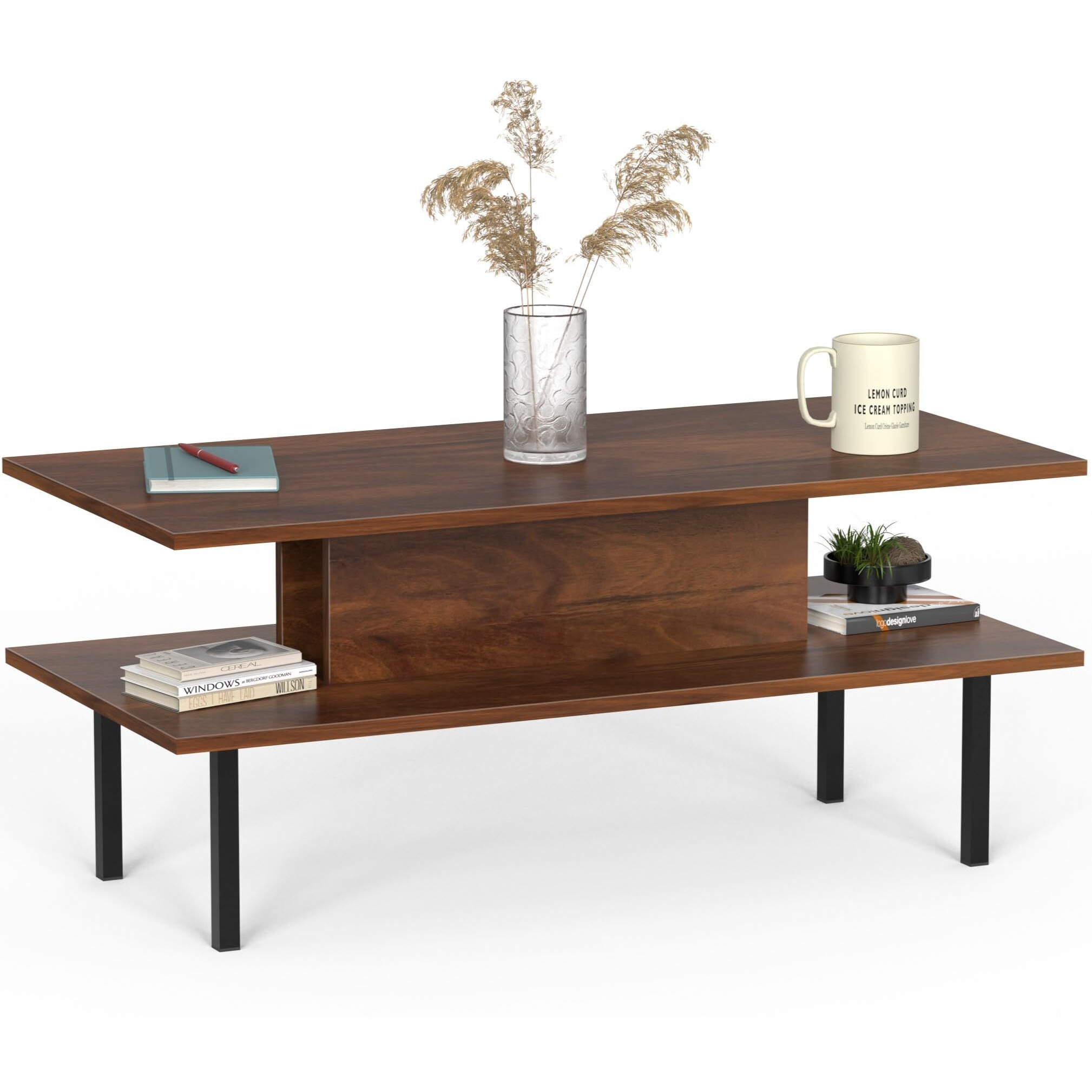 Bluewud Eatame Standard Engineered Wood Coffee Center Sofa Tea/Teapoy Console Table For Sofa Set Living Room Home Hall (Brown Maple)