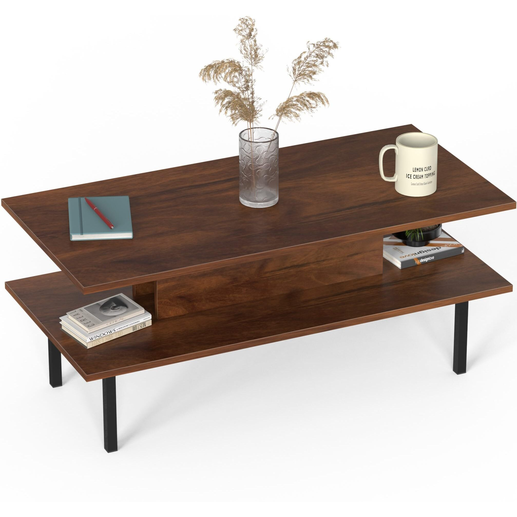 Bluewud Eatame Standard Engineered Wood Coffee Center Sofa Tea/Teapoy Console Table For Sofa Set Living Room Home Hall (Brown Maple)