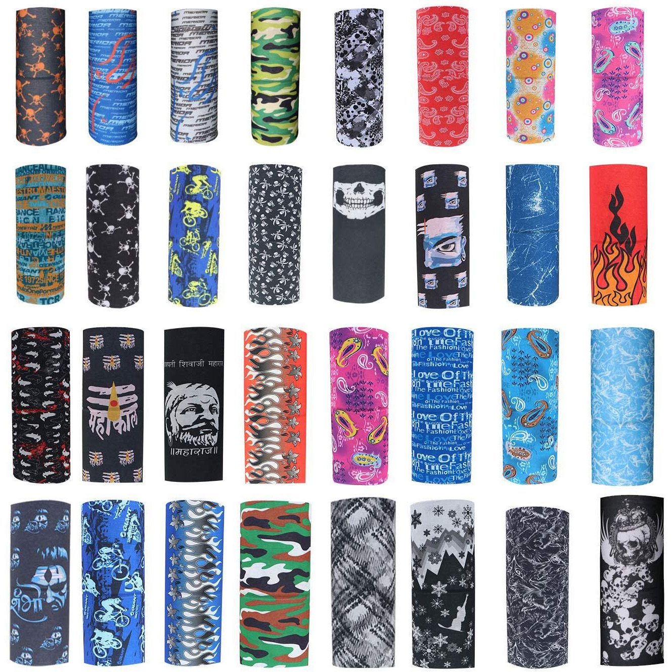 Dollit Unisex Headwear Headband Head Wrap Uv Resistence Sports Bandana Magic Scarf Face Mask (Assorted Color And Design) Pack Of 10, Multi Color, Free Size (Hwb-003)