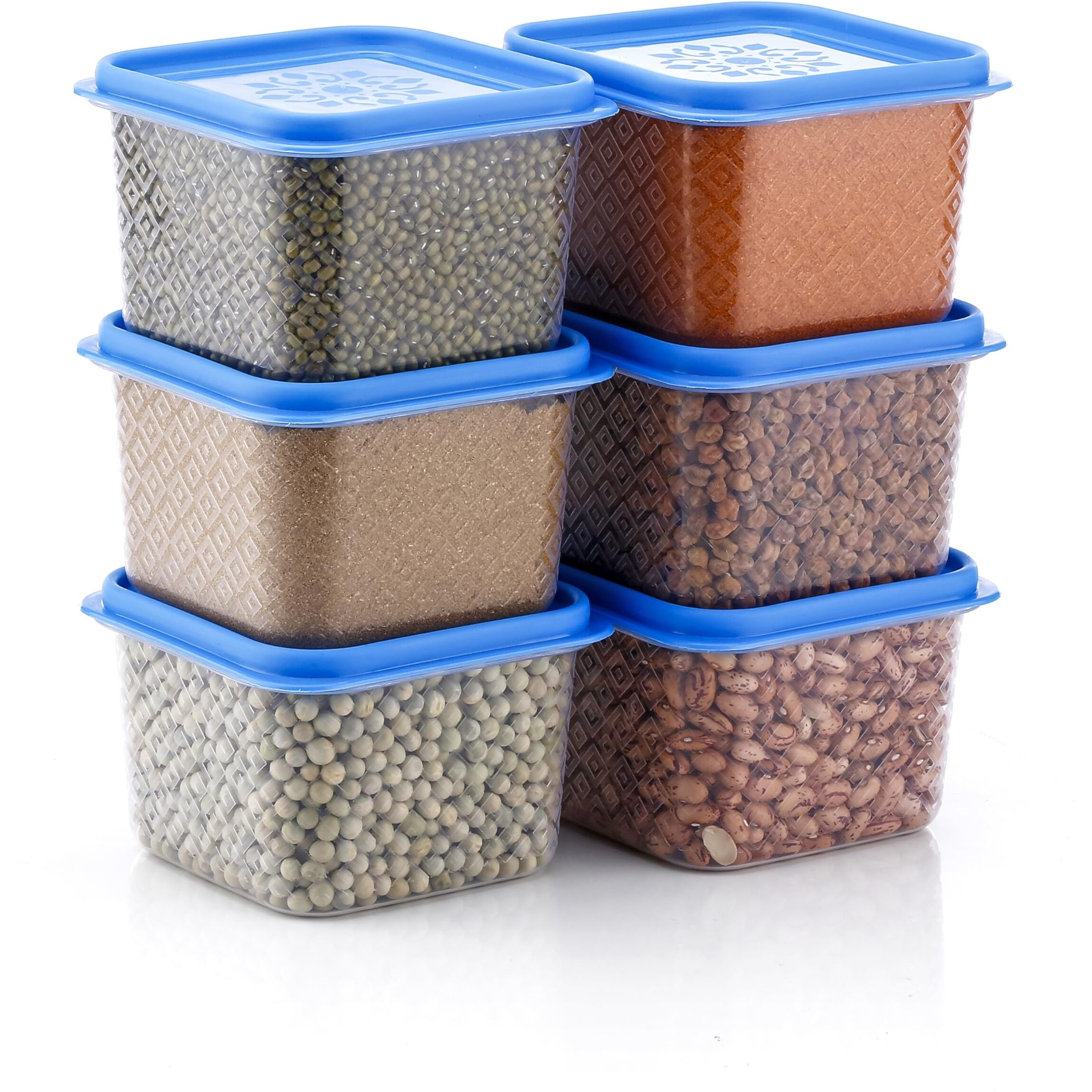 Hindstar Kitchen Storage Box Jars Food Masala Box Airtight Kitchen Plastic Container Set For Spices, Grains Cereal, Dry Fruits Glossary Dabba And More Items Design - Transparent (500Ml, Set Of 6)