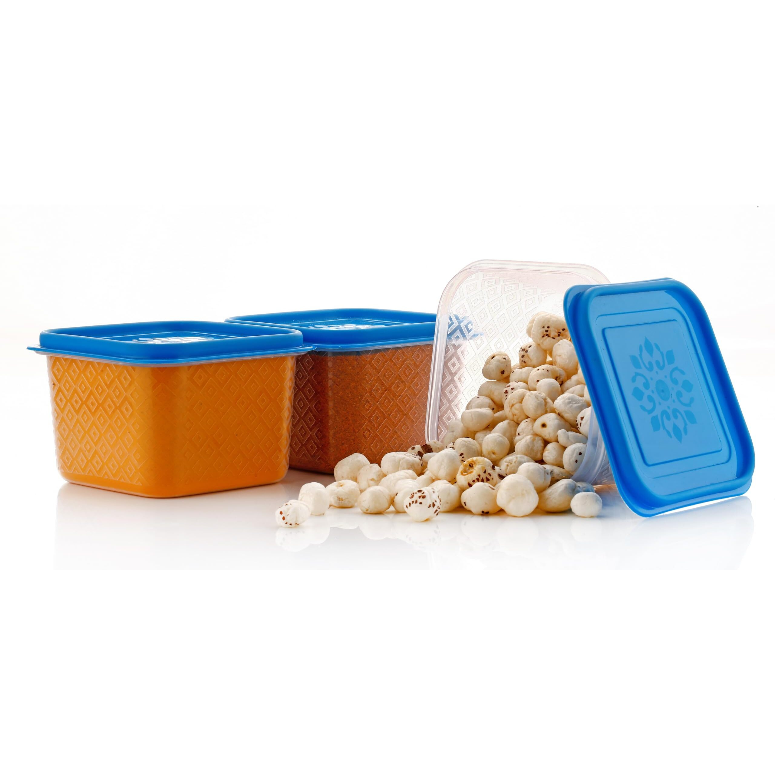 Hindstar Kitchen Storage Box Jars Food Masala Box Airtight Kitchen Plastic Container Set For Spices, Grains Cereal, Dry Fruits Glossary Dabba And More Items Design - Transparent (500Ml, Set Of 6)