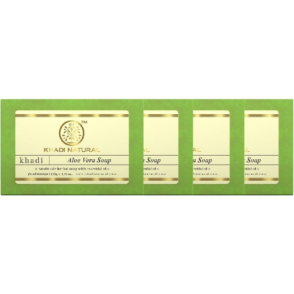 Khadi Natural Aloe Vera Soap | Natural Handmade Soap | Bathing Soap For Healthy Skin |Soap With Essential Oils | Soap For Soft Skin| Suitable For All Skin Types | Pack Of 4 | (125Gm *4) (500Gm)