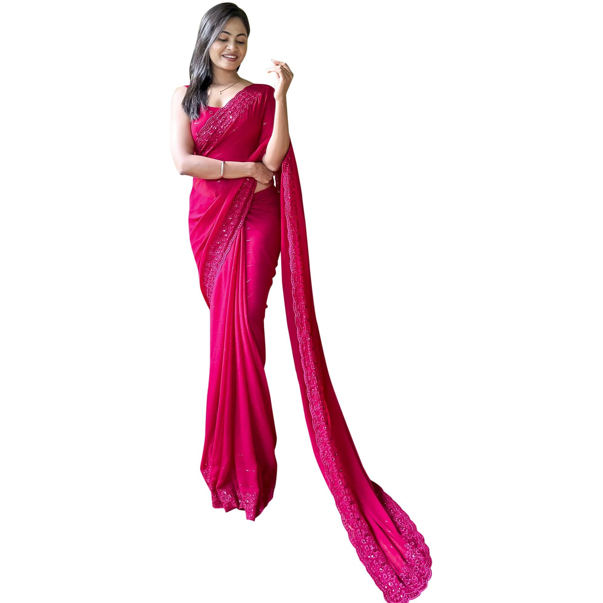 Akhilam Women's Georgette Embroidered Saree With Unstitched Blouse Piece