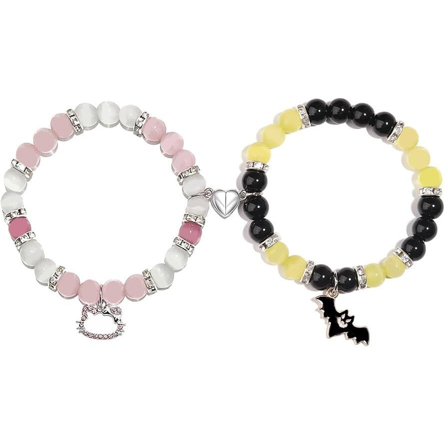 Super Softener Unisex-Adult Matching Friendship Bracelets For Couples, Best Friends, Spider Kitty, Bat Cross Designs, Jewellery Gifts (Batman & Kitty Bracelet)