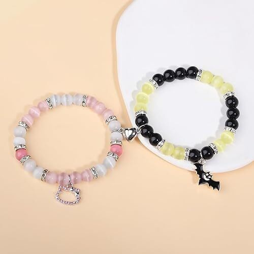Super Softener Unisex-Adult Matching Friendship Bracelets For Couples, Best Friends, Spider Kitty, Bat Cross Designs, Jewellery Gifts (Batman & Kitty Bracelet)