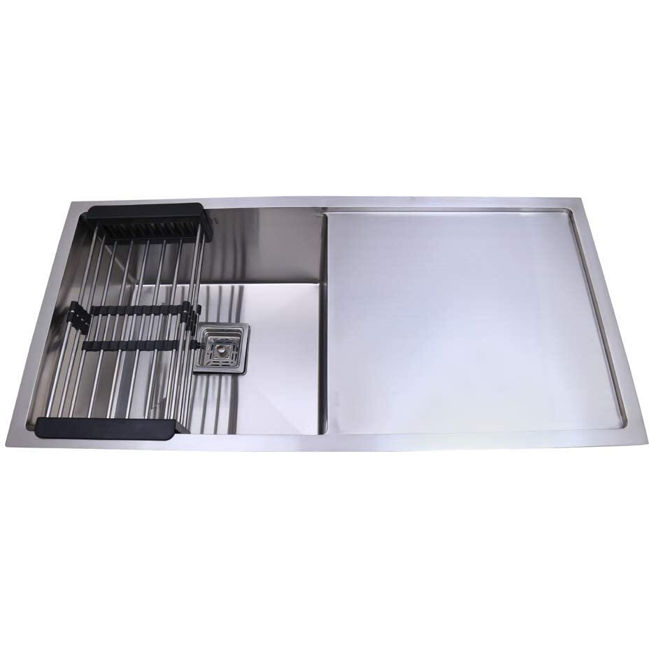 Crocodile Ss-304 Grade Stainless Steel Matt Satin Finish Single Bowl Handmade Kitchen Sink With Drain Board (37 X 18 X 10 Inches)