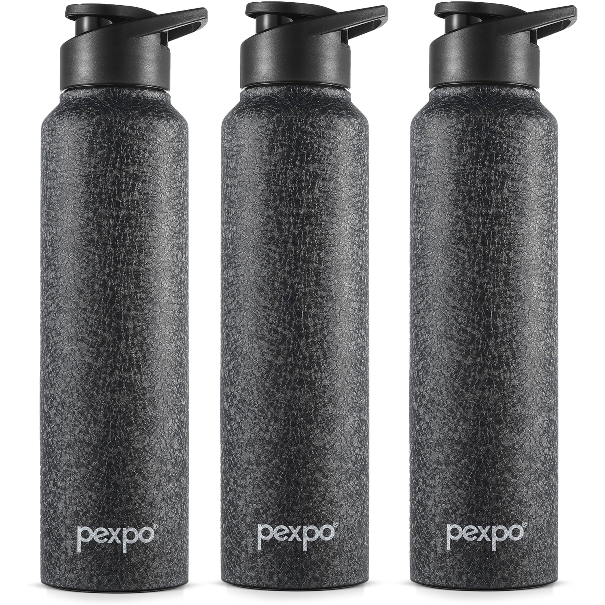 Pexpo Chromo Stainless Steel Sports/Fridge Sipper Water Bottle 1 Litre, Black Pack Of 3 | Eco Friendly | Bpa Free | Water Bottle For Office, Gym, School, Yoga, Trekking, Men, Women And Kids