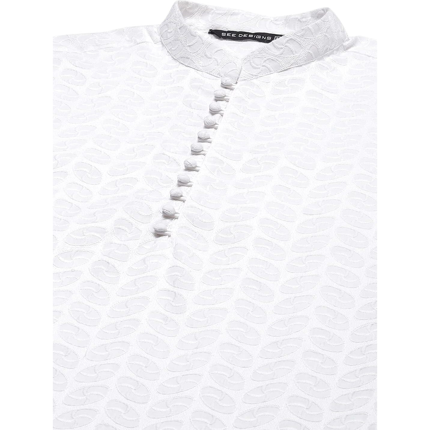 See Designs Men's Cotton Embroidered Regular Fit Kurta (Sdkt1095_White_Small)