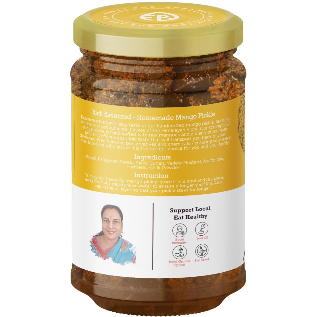 First Bud Organics Homemade Mango Pickle - 250Gm | Authentic Indian Taste & Secret Rajashtani Receipe | Dry & Spicy Mango Pickle | Handmade With Fresh Ingreidents | Perfect For Meals & Snacks