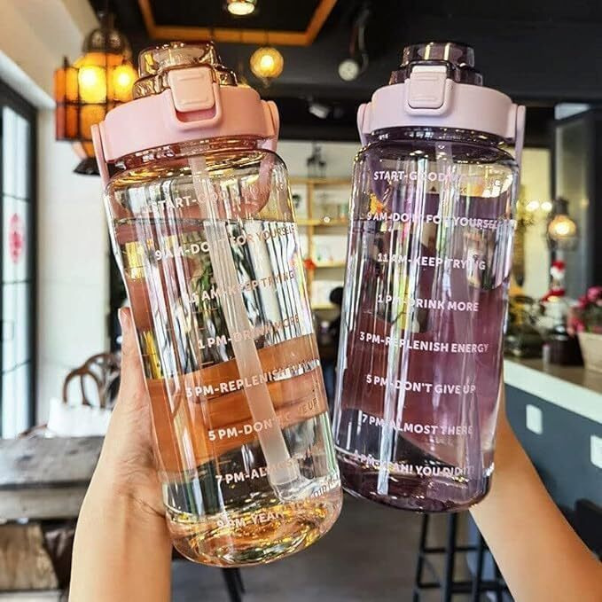 Jebison 2 L Capacity Belt Straw Transparent Motivational Water Bottles|Time Marker Leak Proof&Break-Proof|Best Usage For Office/School/Gym/Travel Bottle|Bpa-Free Fitness Sports Bottle>>> (Purple)