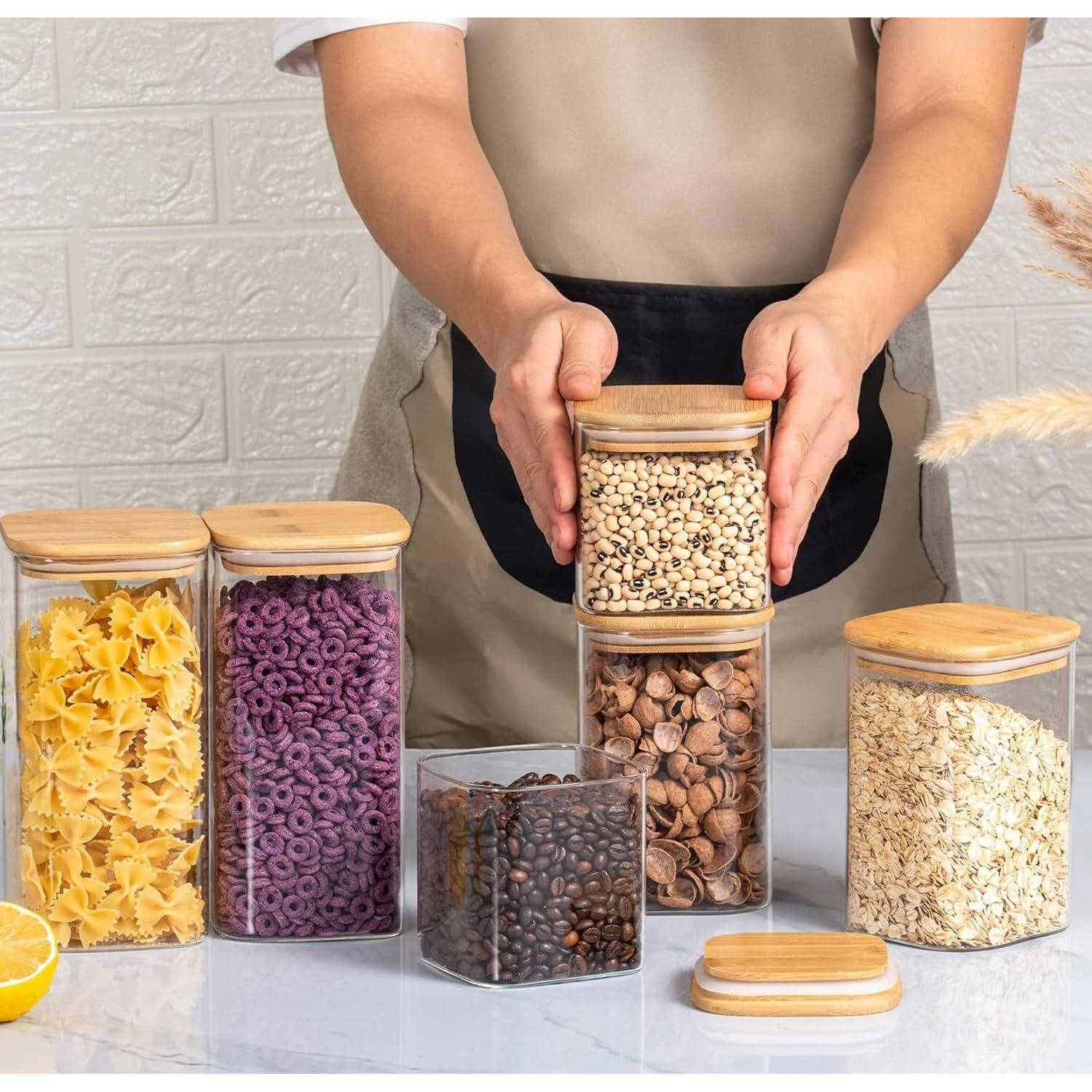 Femora Borosilicate Glass Jars With Wooded Lid| 1 Year Warranty| Multipurpose Airtight Storage Jars For Cookies, Snacks, Spices| Glass Jar 450Ml| Set Of 4| Transparent Glass Jars For Kitchen Storage