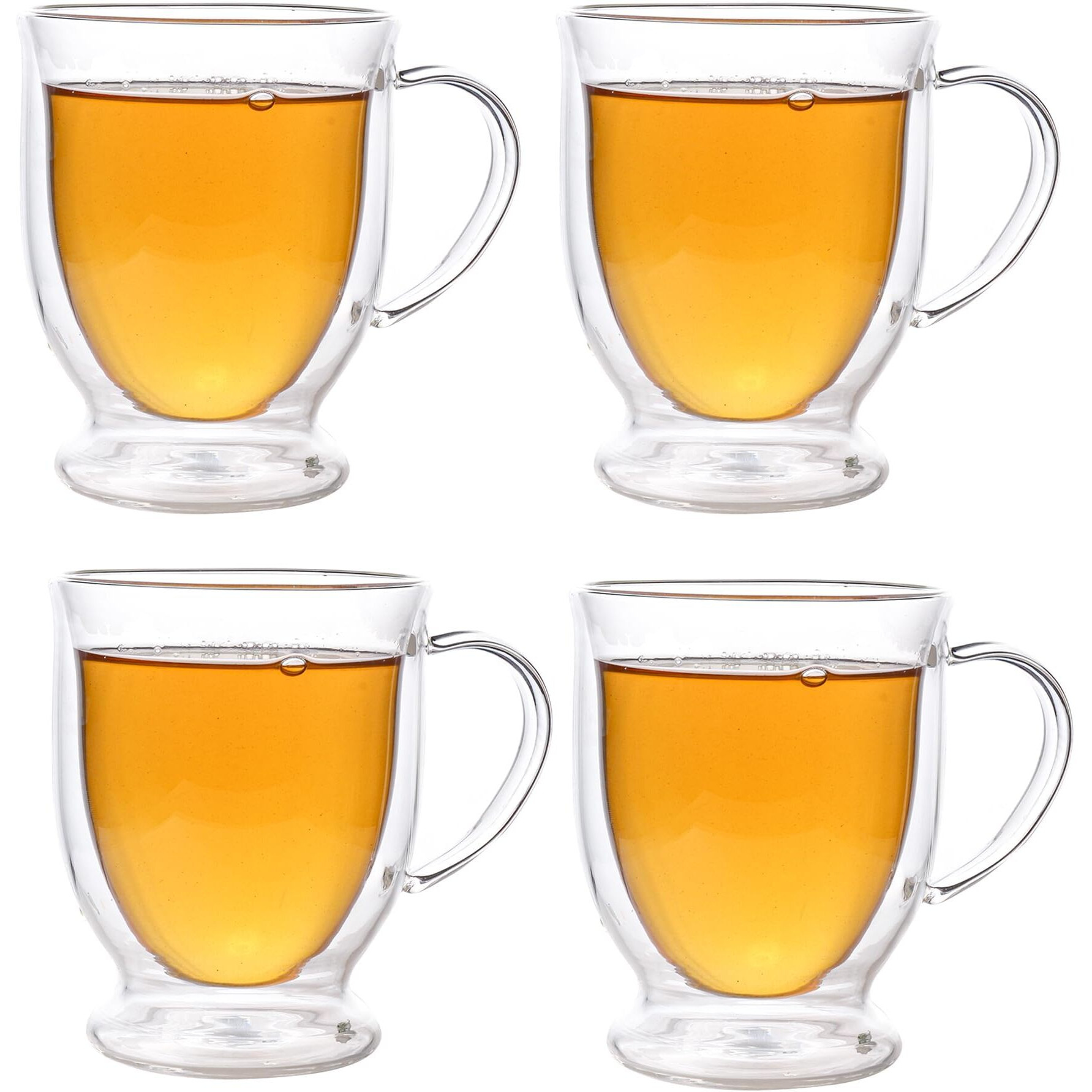 Femora Double Wall Coffee Mug 250Ml (8 Ounces), (Pack Of 4), Clear Glass With Handle, Insulated Cappuccino, Tea, Latte Cup - Heat Resistant