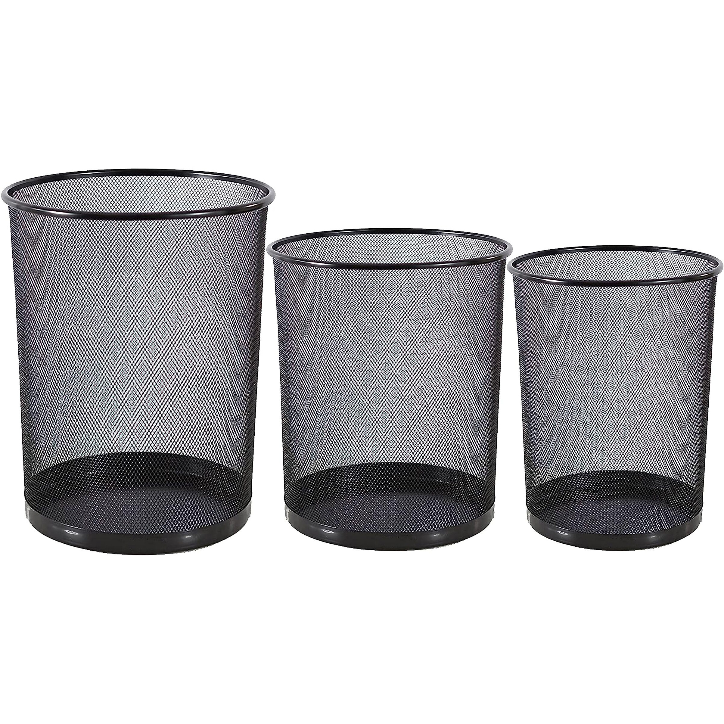Goodwill Tech Open-Top Cylindrical Metal Mesh Recycling Dustbins- Waste Basket For Home/Office/Coffee Shop/Hotel Non-Toxic - Black (Set Of 3, Combo)