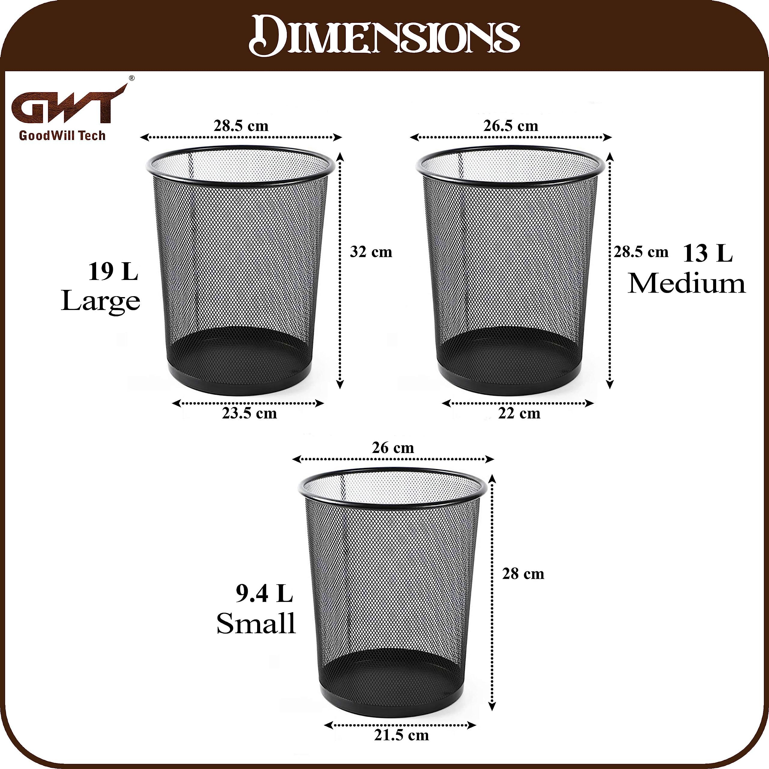 Goodwill Tech Open-Top Cylindrical Metal Mesh Recycling Dustbins- Waste Basket For Home/Office/Coffee Shop/Hotel Non-Toxic - Black (Set Of 3, Combo)